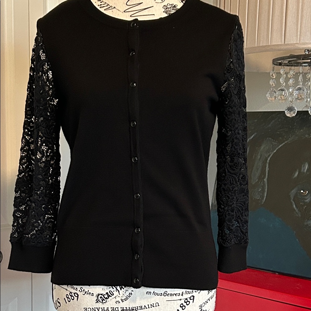NWOT Black Lace Sleeve Cardigan by WHBM